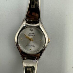 3/$30 Anne Klein Diamond Watch Women Silver Tone Bangle Band New Battery 6.25"